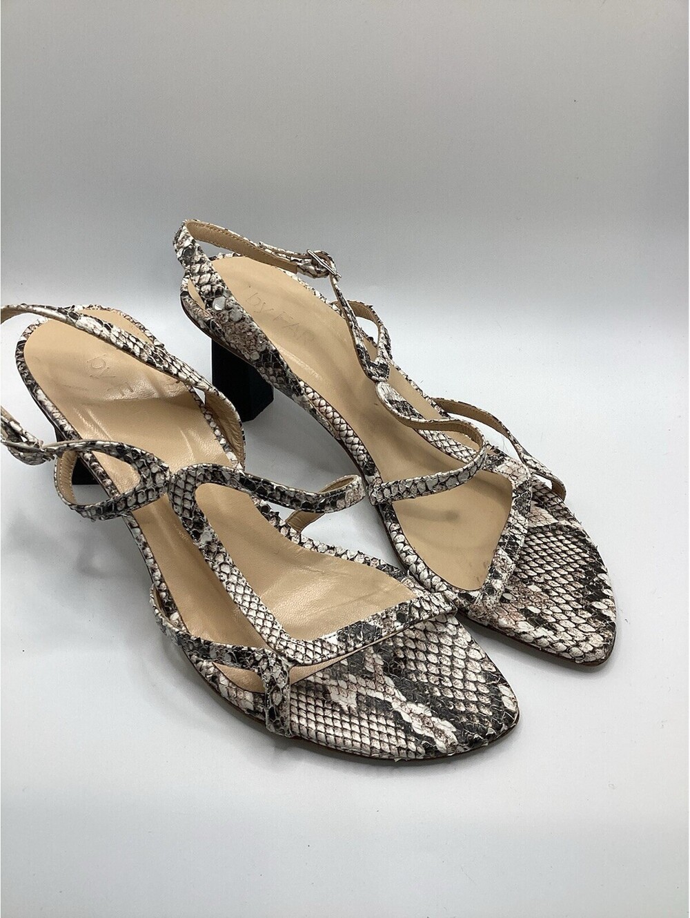 By Far Snake Print Strappy Heeled Sandals